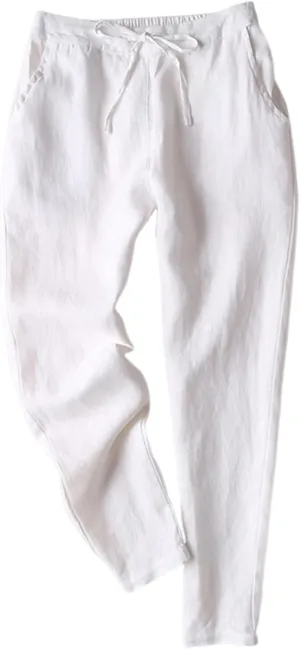 Gihuo Women's Tapered Linen Pants Casual Straight Leg Drawstring Elastic Waist Loose Comfy Joggers Trousers with Pockets
