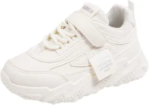 Girls' Sneakers 3-13 Years Children Boys Girls Fashion Sneaker Thick Sole Non Slip Lace Up Sports Shoes White Sneakers