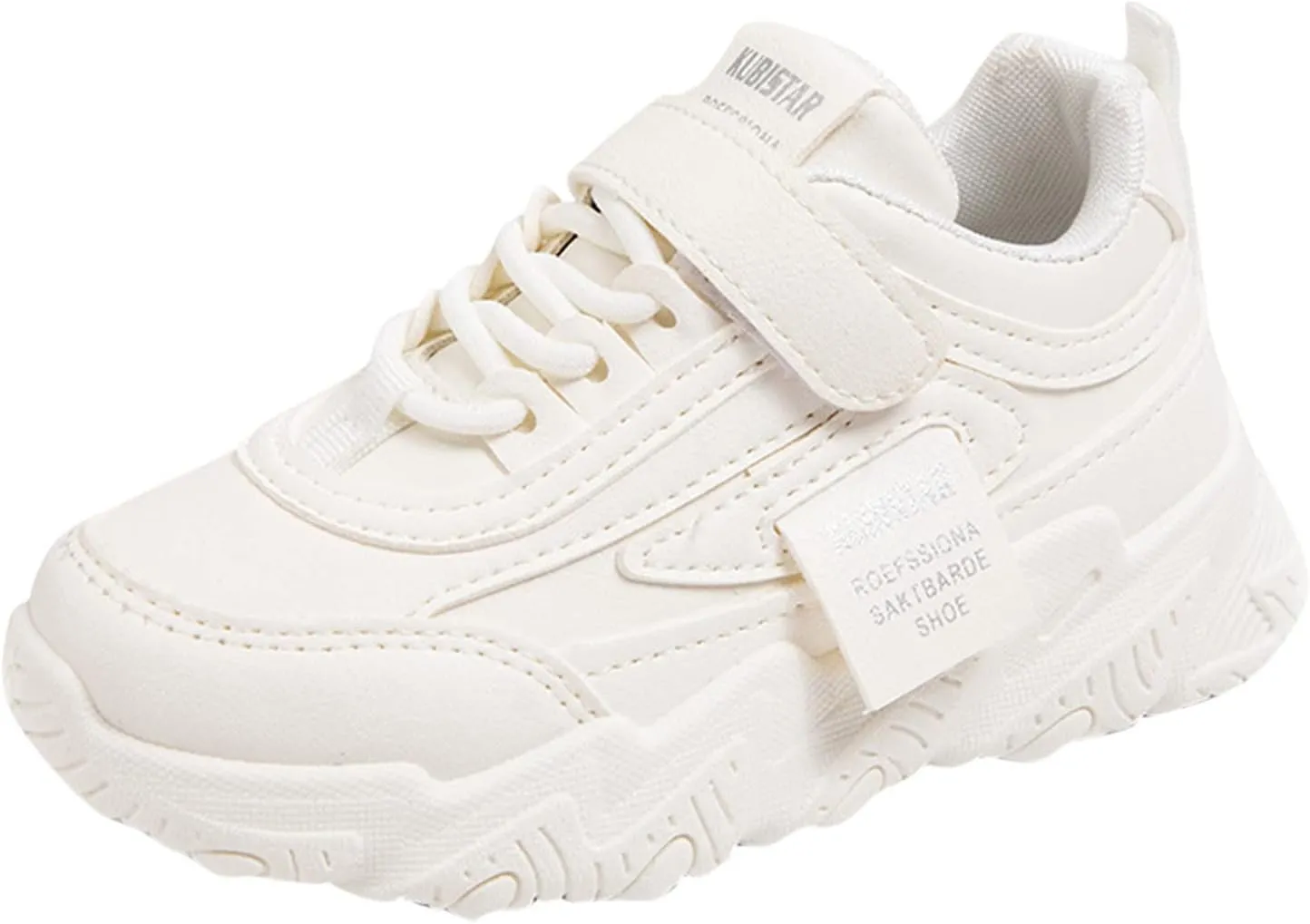 Girls' Sneakers 3-13 Years Children Boys Girls Fashion Sneaker Thick Sole Non Slip Lace Up Sports Shoes White Sneakers
