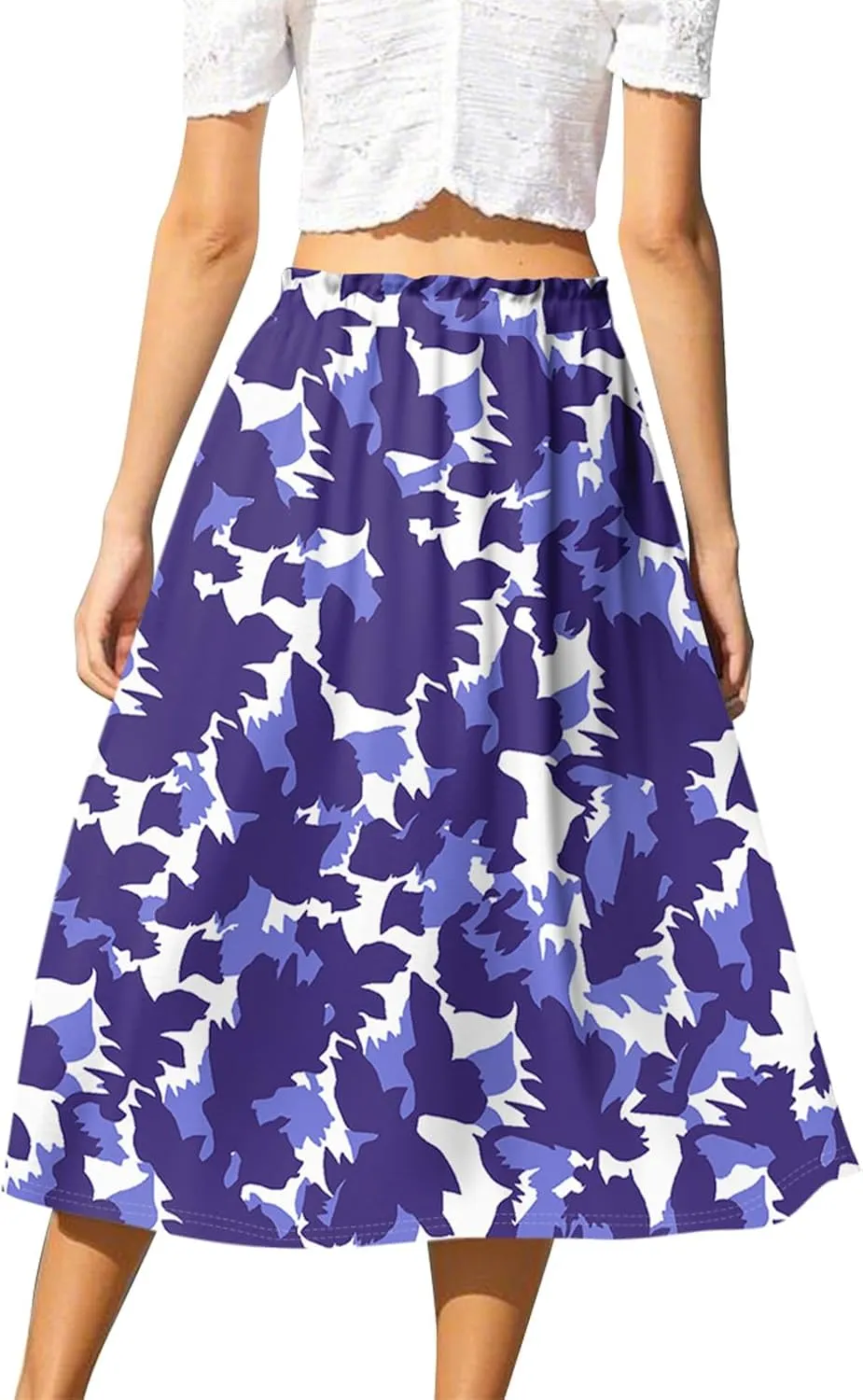 GOFULY Summer Skirts for Women 2025 Midi Length Floral Print A Line Boho Skirts Drawstring Elastic High Waist Smocked Skirt