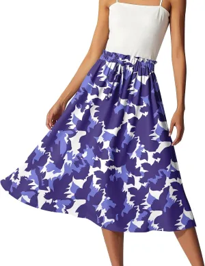 GOFULY Summer Skirts for Women 2025 Midi Length Floral Print A Line Boho Skirts Drawstring Elastic High Waist Smocked Skirt