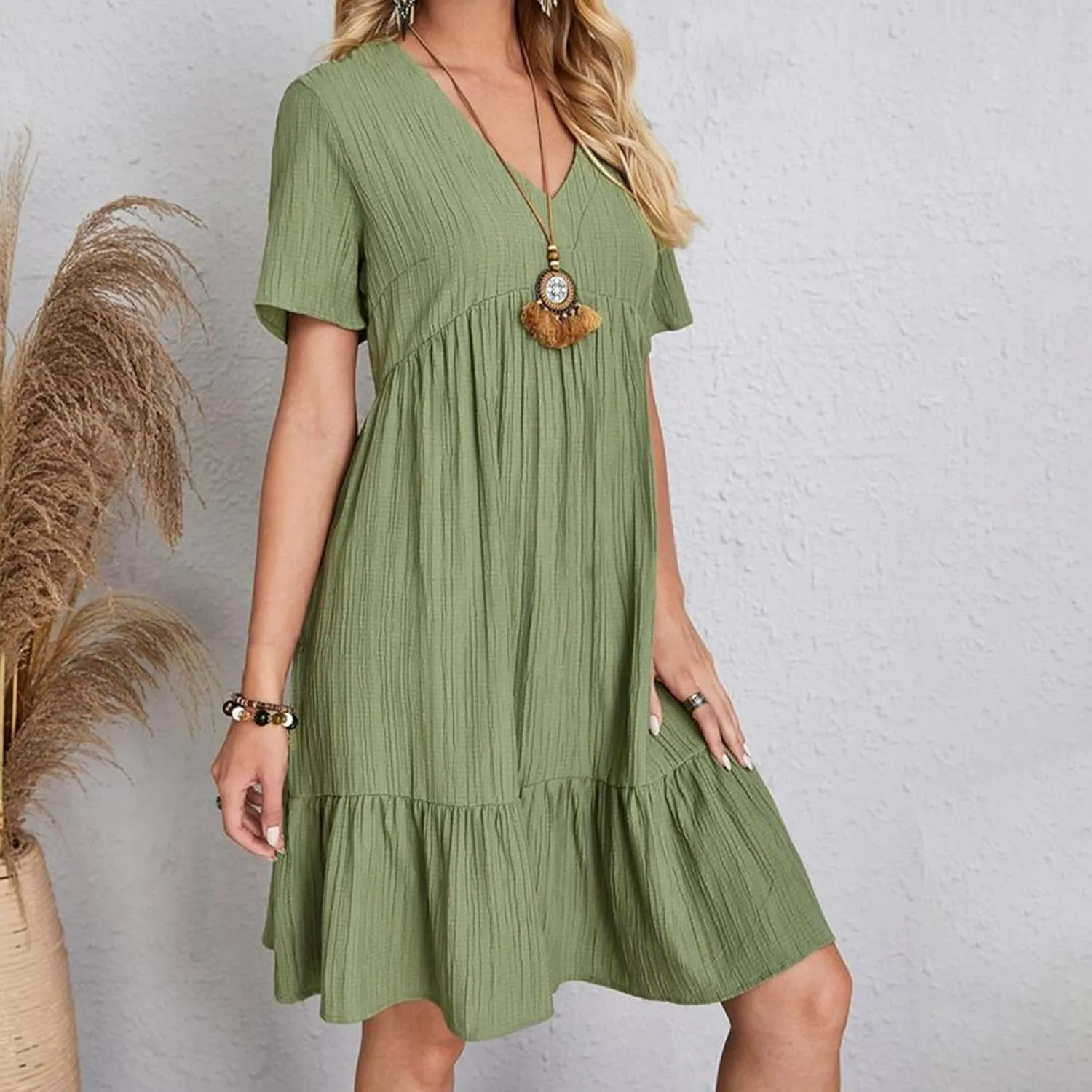 GOKKILRW Womens Summer Dresses Casual Short Sleeve Flowy Maternity Dress Lightweight Going Out Nightgowns Midi Beach Sundress