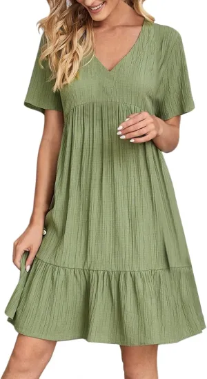 GOKKILRW Womens Summer Dresses Casual Short Sleeve Flowy Maternity Dress Lightweight Going Out Nightgowns Midi Beach Sundress