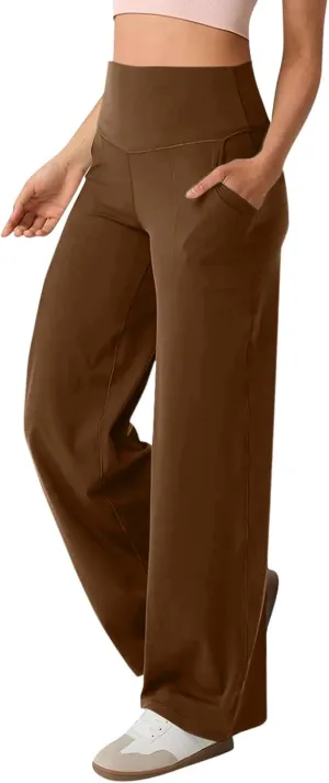 GOKKILRW Women's Yoga Pants Wide Leg Dress Work Pants Tummy Control Stretch High Waist Casual Trousers Slacks with Pockets