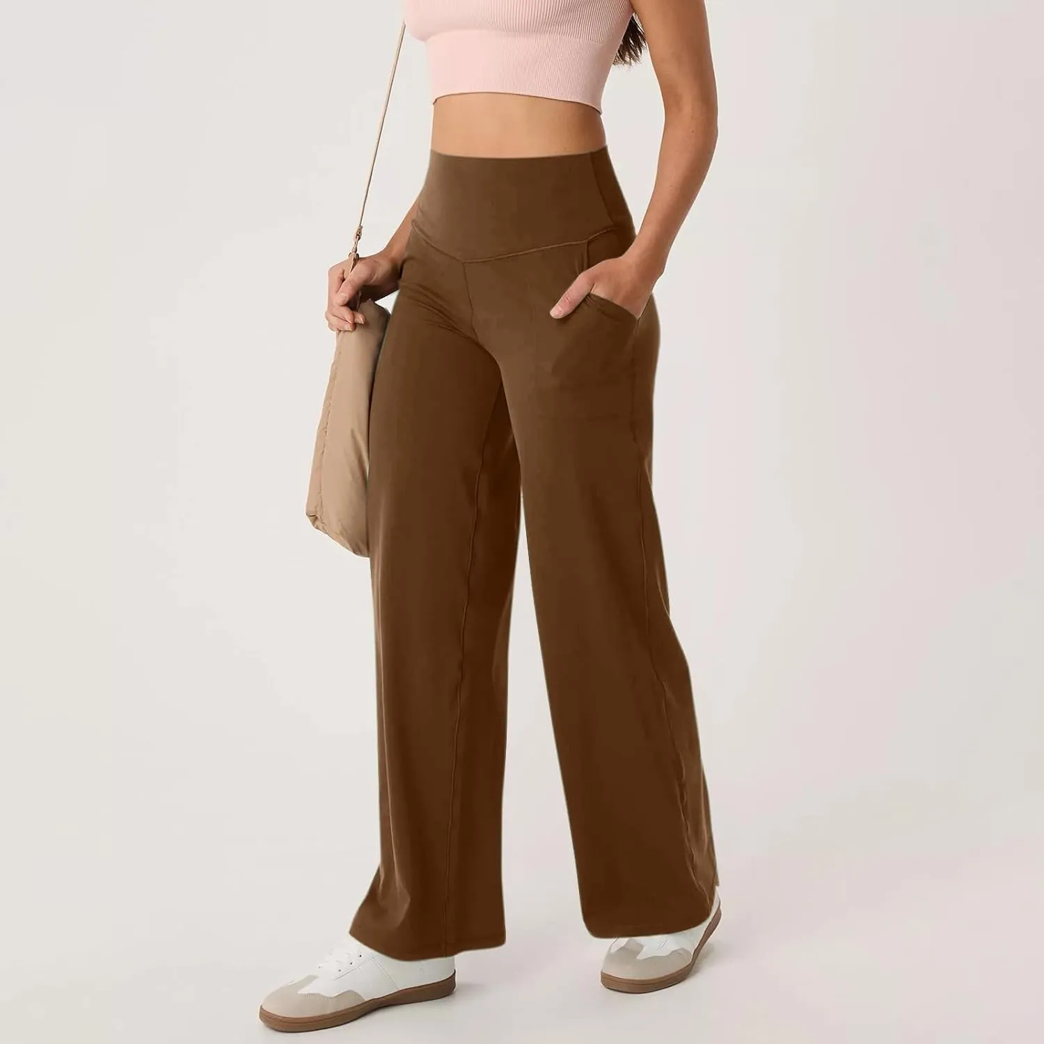 GOKKILRW Women's Yoga Pants Wide Leg Dress Work Pants Tummy Control Stretch High Waist Casual Trousers Slacks with Pockets