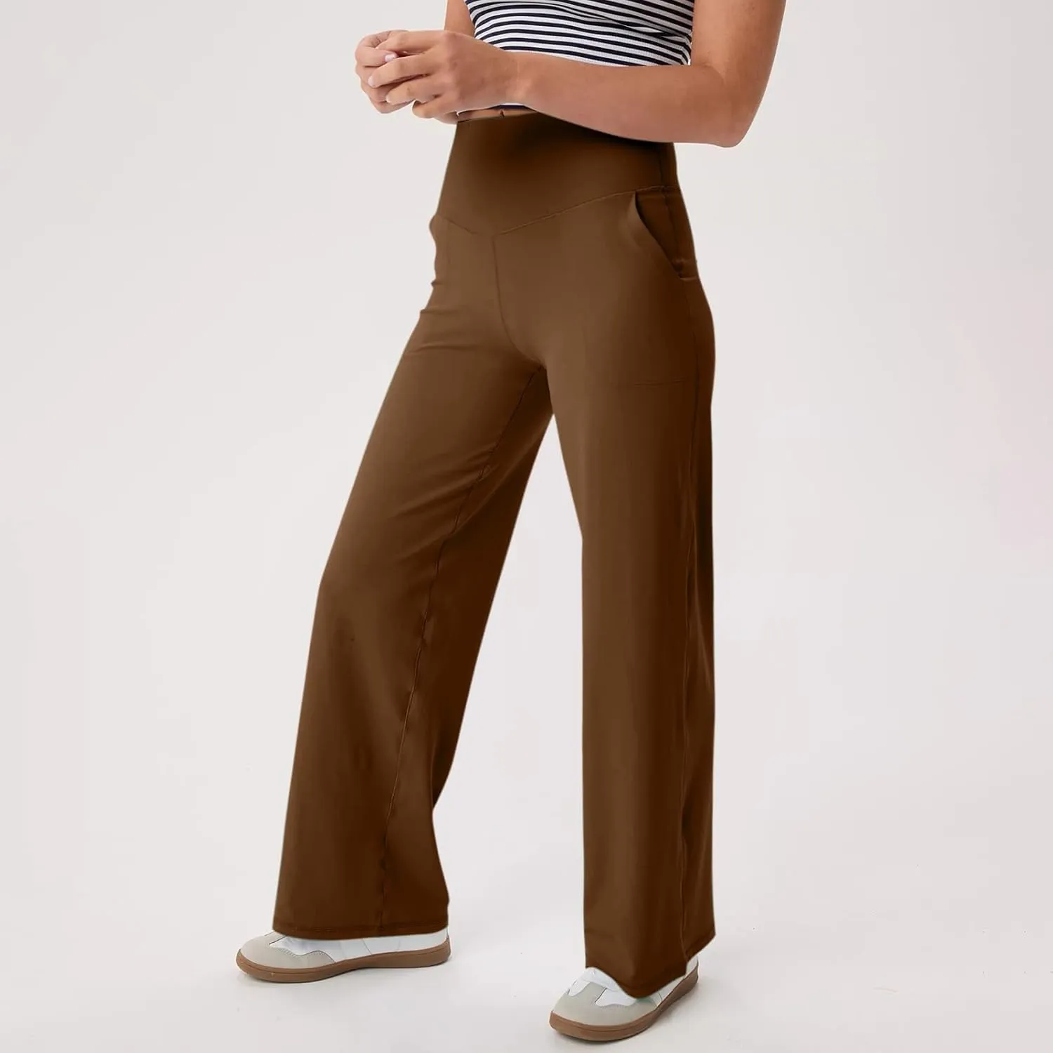 GOKKILRW Women's Yoga Pants Wide Leg Dress Work Pants Tummy Control Stretch High Waist Casual Trousers Slacks with Pockets