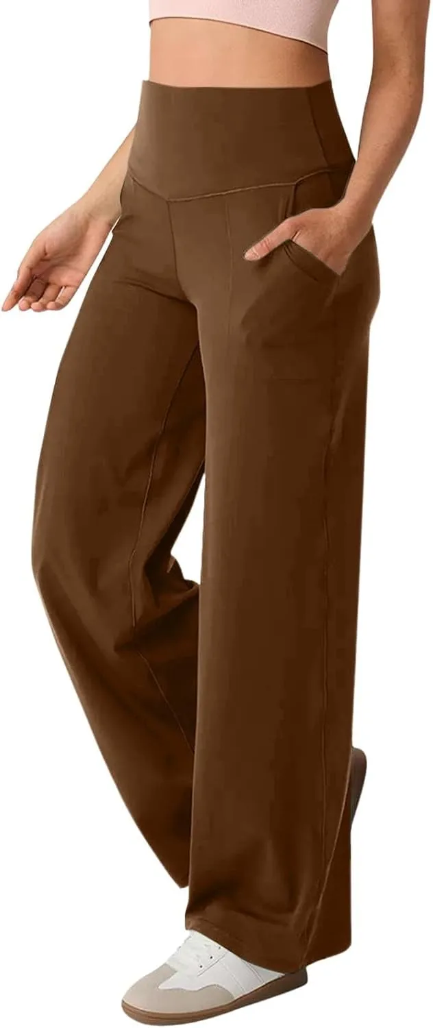 GOKKILRW Women's Yoga Pants Wide Leg Dress Work Pants Tummy Control Stretch High Waist Casual Trousers Slacks with Pockets