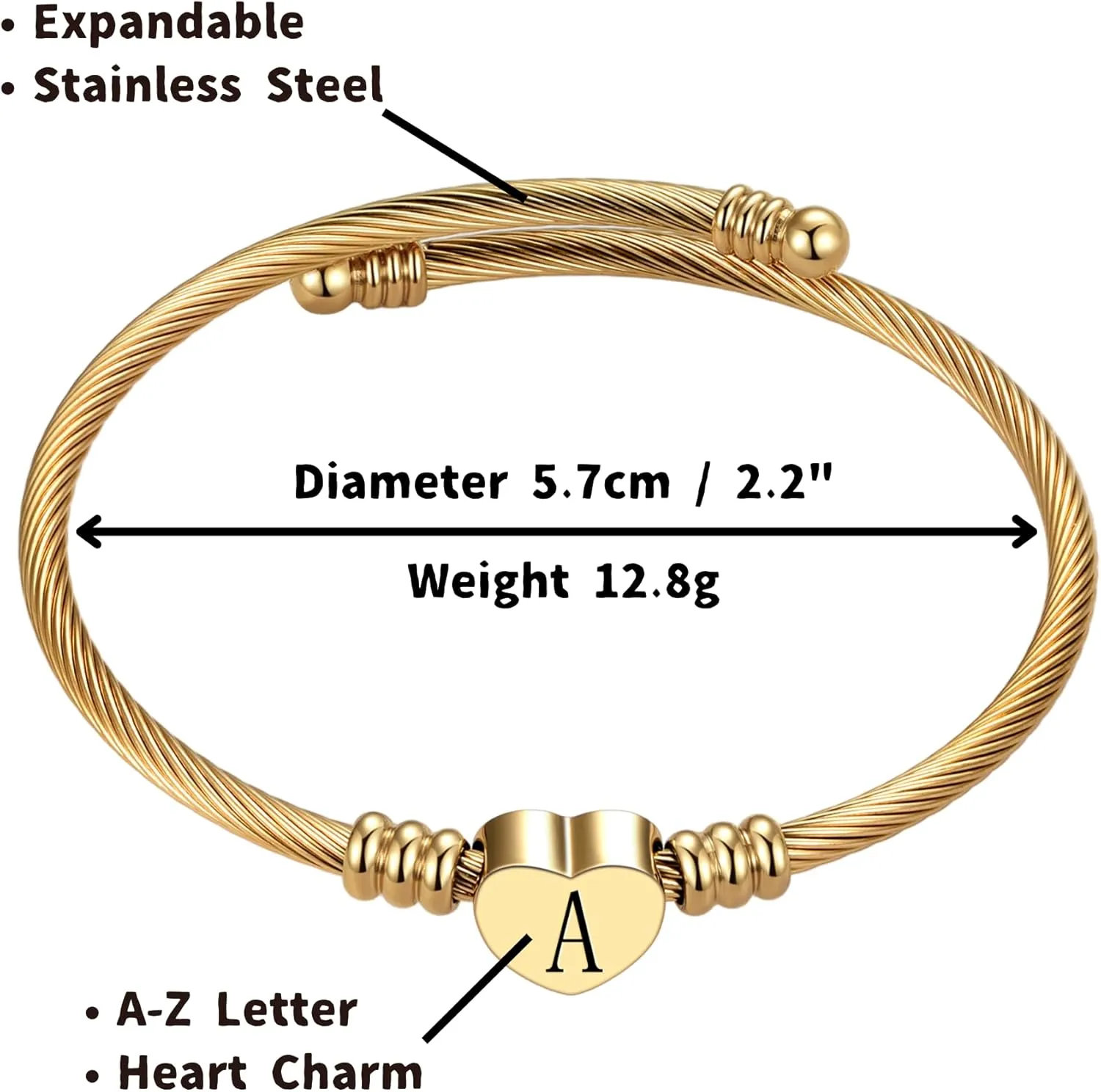 Gold A-Z Letter Bangle Initial Bracelet Women for Women Family Christmas Name Love Gifts for Sister Mom Aunt Daughter Auntie Cousin Grandma Day Alphabet Birthday Anniversary