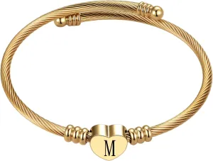 Gold A-Z Letter Bangle Initial Bracelet Women for Women Family Christmas Name Love Gifts for Sister Mom Aunt Daughter Auntie Cousin Grandma Day Alphabet Birthday Anniversary