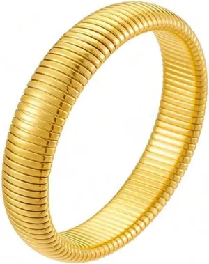 Gold Bangle Bracelets for Women Chunky Bangles Bracelets 18K Gold Plated Stainless Steel Snake Chain Bracelets Flexible Wide Wristband Bracelets Stack