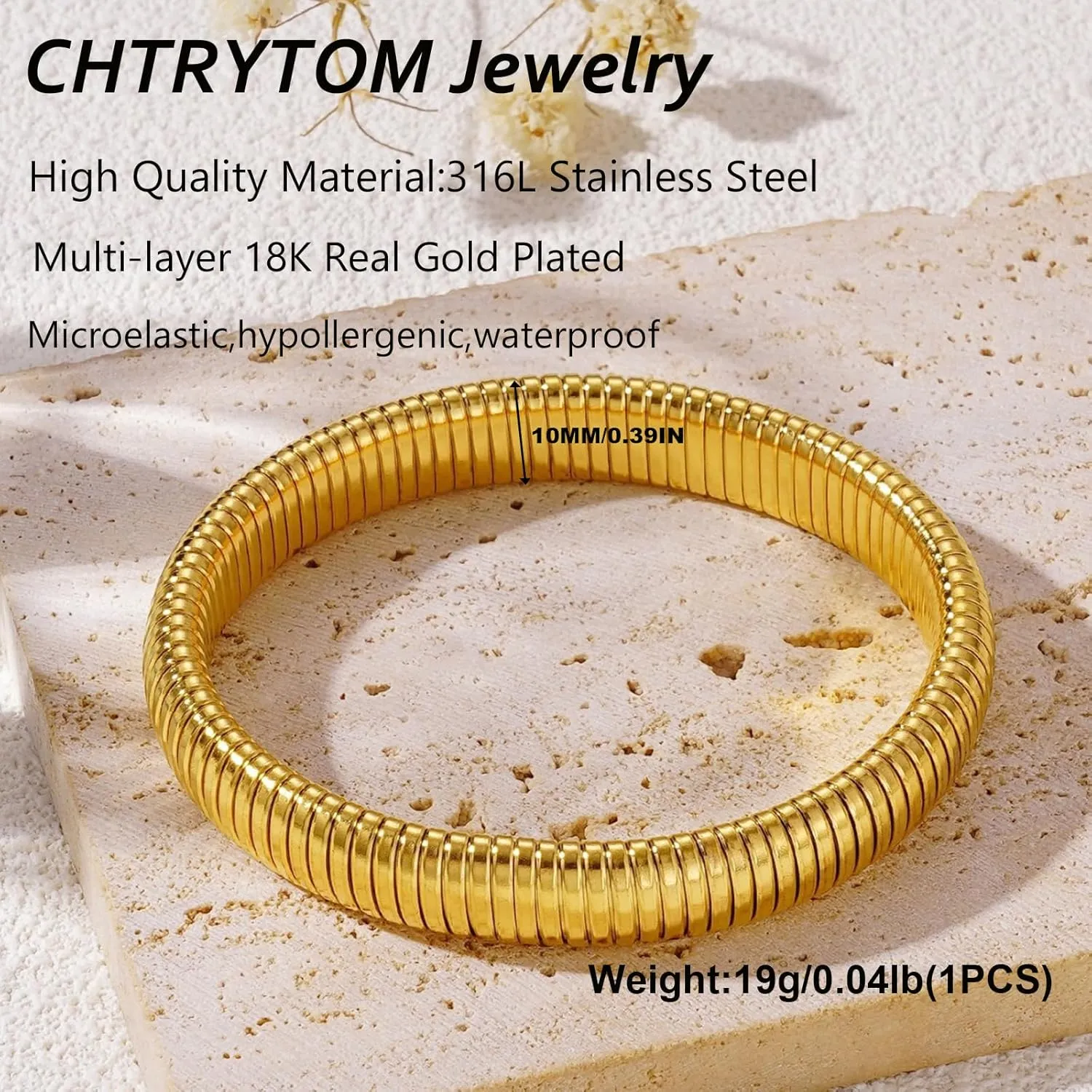 Gold Bangle Bracelets for Women Chunky Bangles Bracelets 18K Gold Plated Stainless Steel Snake Chain Bracelets Flexible Wide Wristband Bracelets Stack