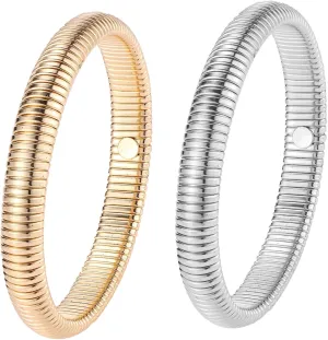 Gold Bangle Bracelets for Women Chunky Bangles Bracelets 18K Gold Plated Stainless Steel Snake Chain Bracelets Flexible Wide Wristband Bracelets Stack