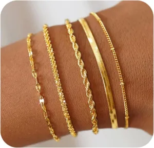 Gold Bracelets for Women Gold Chain Bracelet Sets for Women 14K Gold Plated Dainty Link Paperclip Bracelets Cuba Stackable