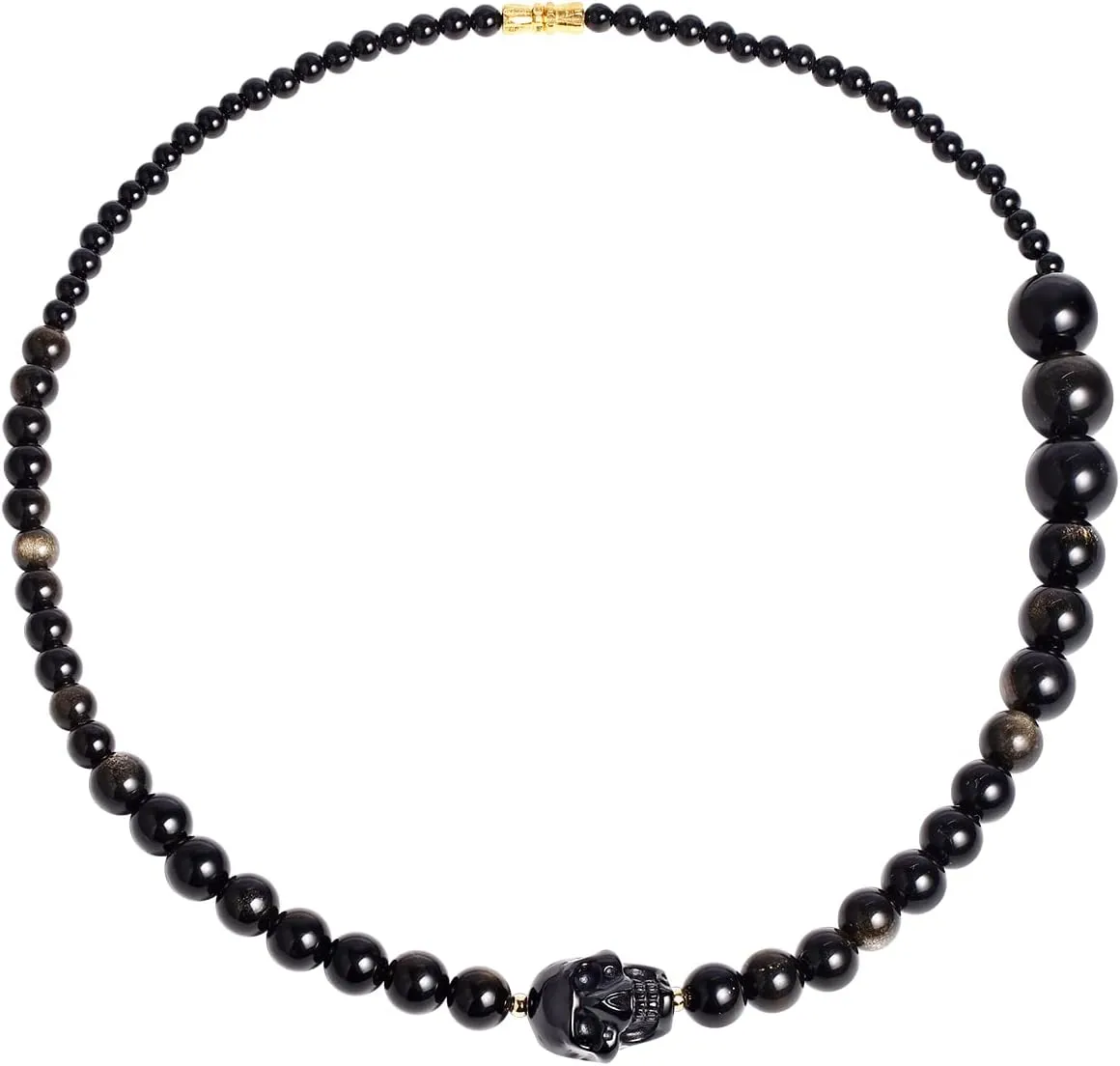 Gold Obsidian Beaded Black Obsidian Small Skull Chokers Necklaces for Women and Men Gemstone Crystals Stones Protection Necklace
