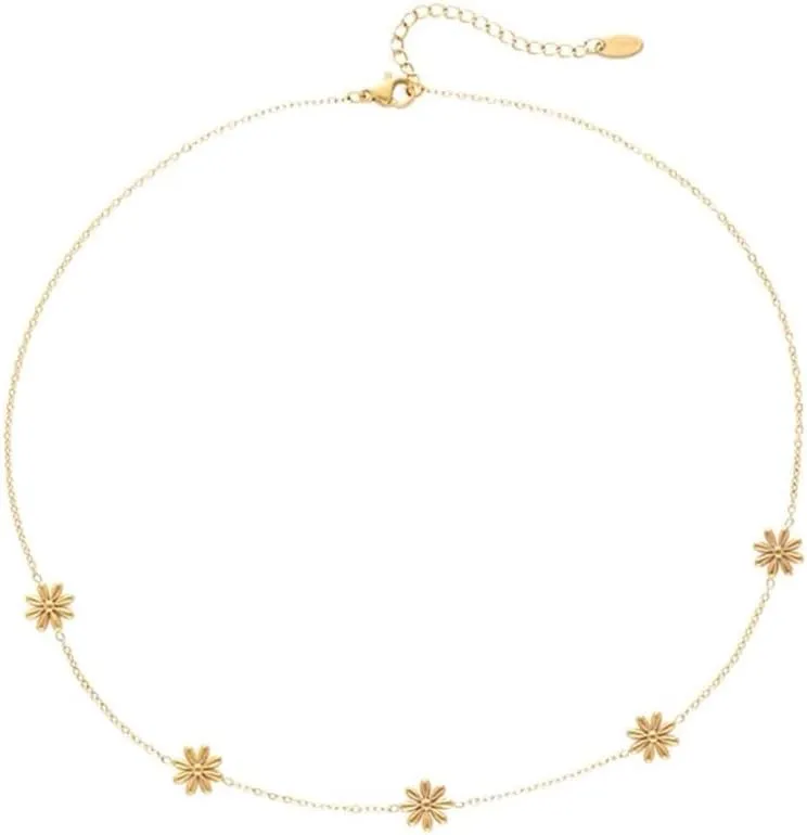 Gold Plated Daisy Flowers Choker Necklace for Women Dainty Minimalist Cute Sunflower Pendant Necklaces Delicate Fashion Floral Flower Beaded Chain Collar Simple Boho Statement Christmas Spring Holiday Party Jewelry Gifts