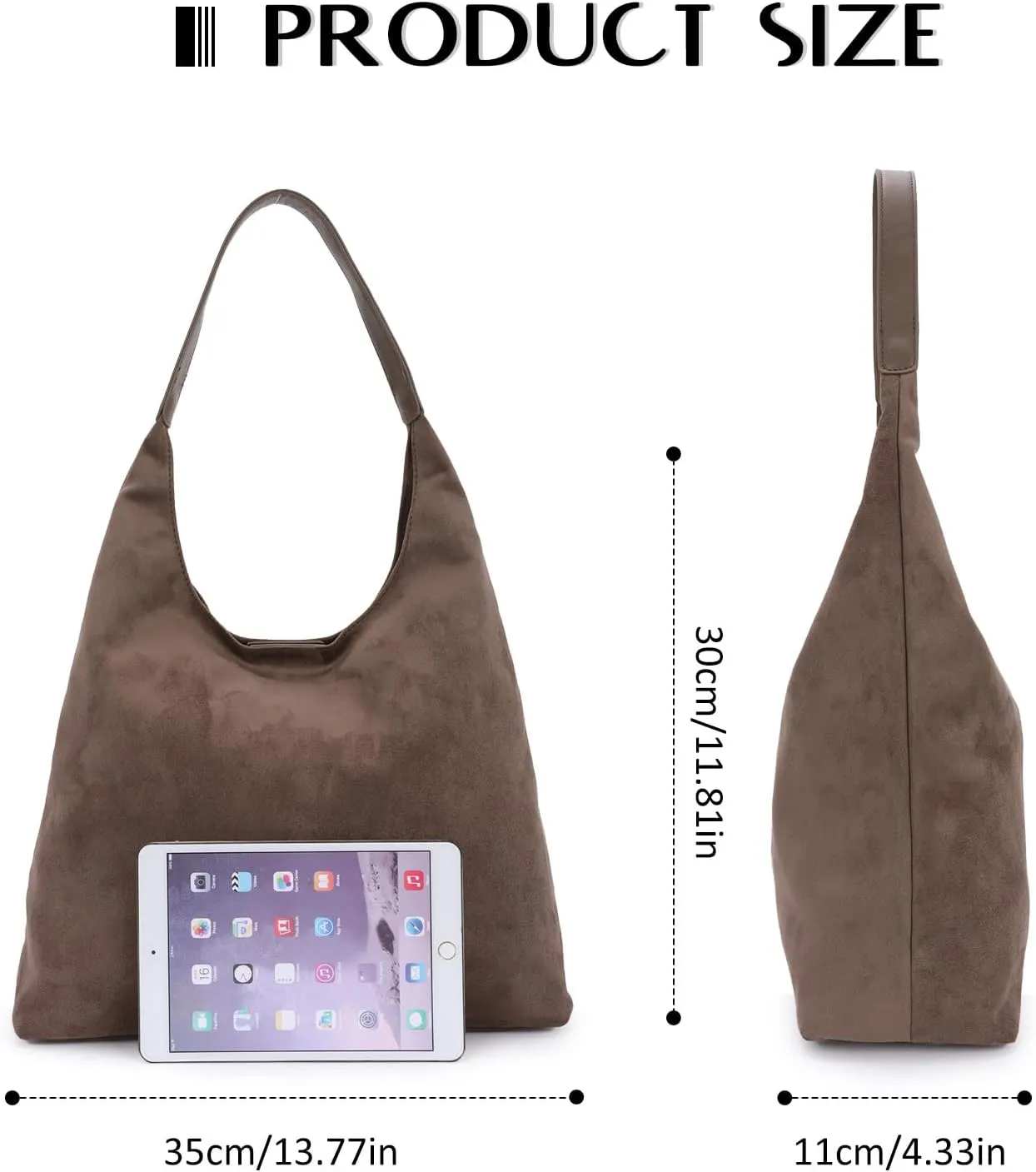 GOTOW Suede Hobo Bags for Women Brown Suede Tote Handbag Retro Suede Slouchy Shoulder Bag Office