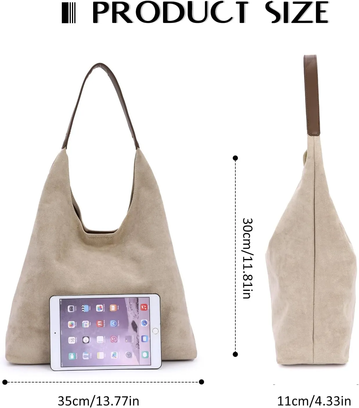 GOTOW Suede Hobo Bags for Women Brown Suede Tote Handbag Retro Suede Slouchy Shoulder Bag Office