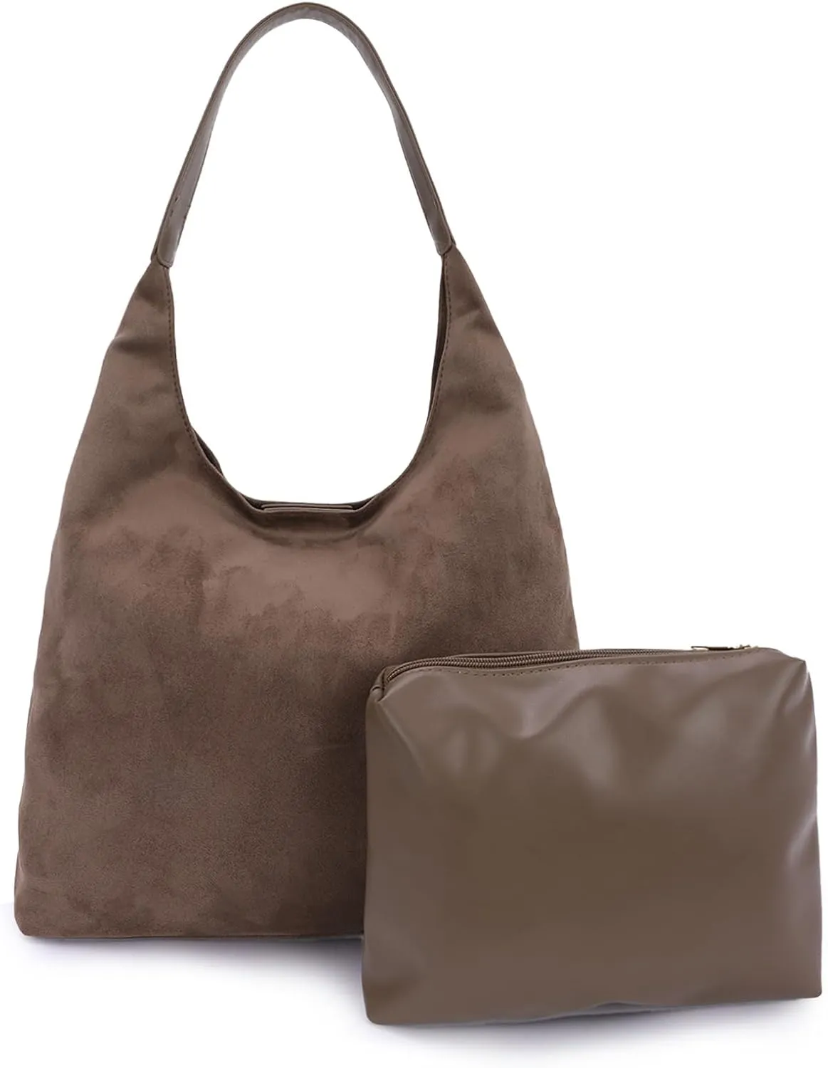 GOTOW Suede Hobo Bags for Women Brown Suede Tote Handbag Retro Suede Slouchy Shoulder Bag Office