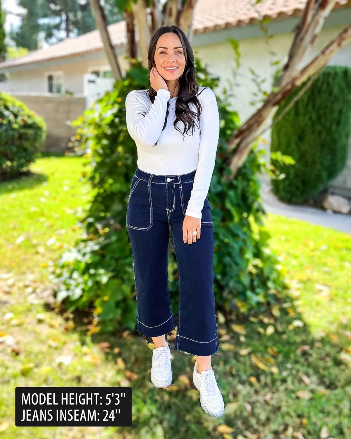 GRAPENT Capri Jeans for Women High Waisted Wide Leg Trendy Strechy Loose Straight Cropped Denim Jeans Pants with Pockets