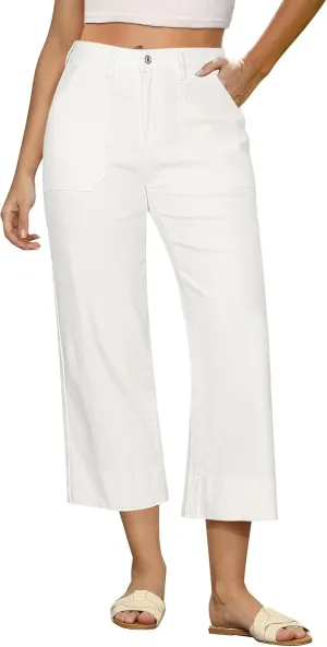 GRAPENT Capri Jeans for Women High Waisted Wide Leg Trendy Strechy Loose Straight Cropped Denim Jeans Pants with Pockets