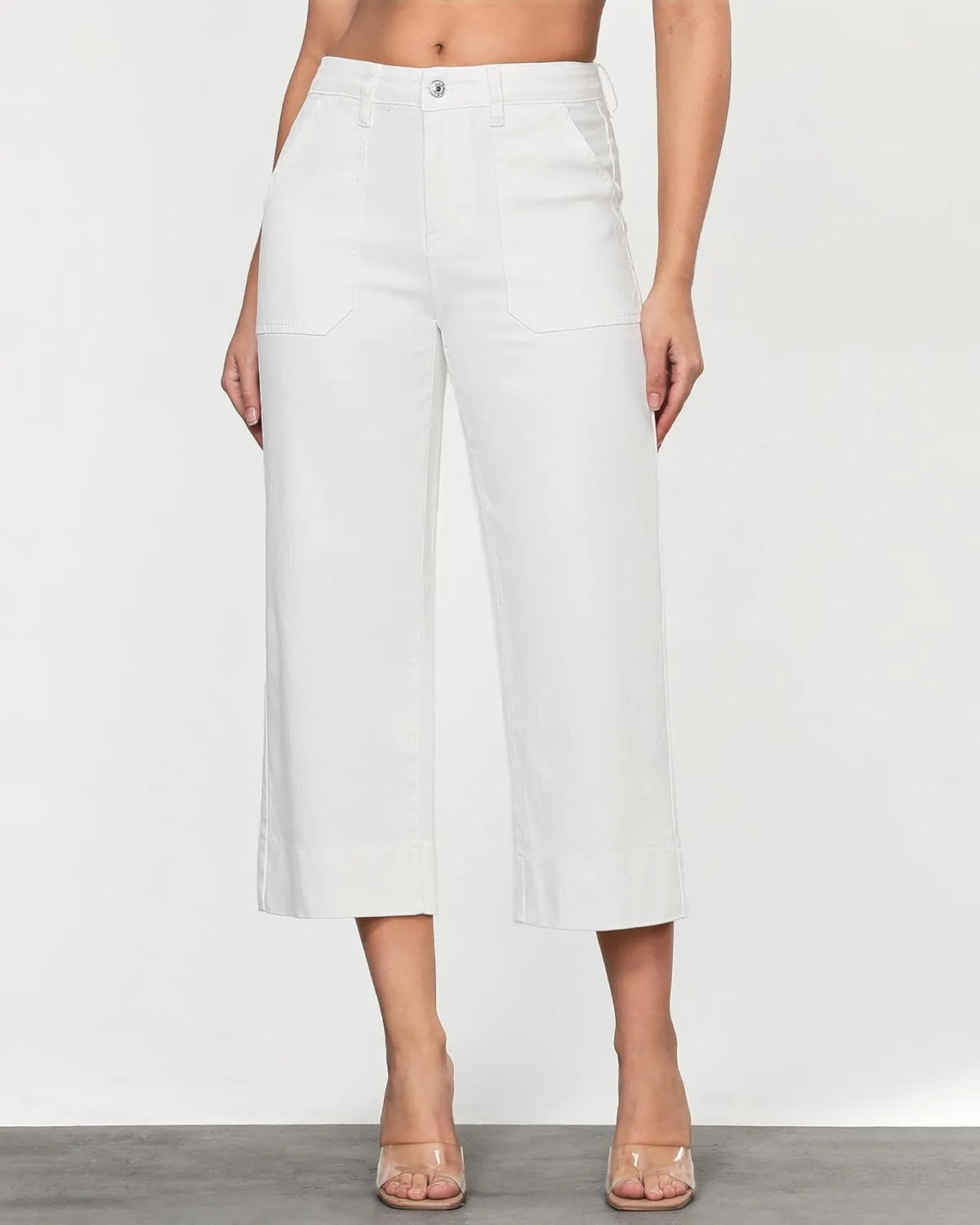 GRAPENT Capri Jeans for Women High Waisted Wide Leg Trendy Strechy Loose Straight Cropped Denim Jeans Pants with Pockets