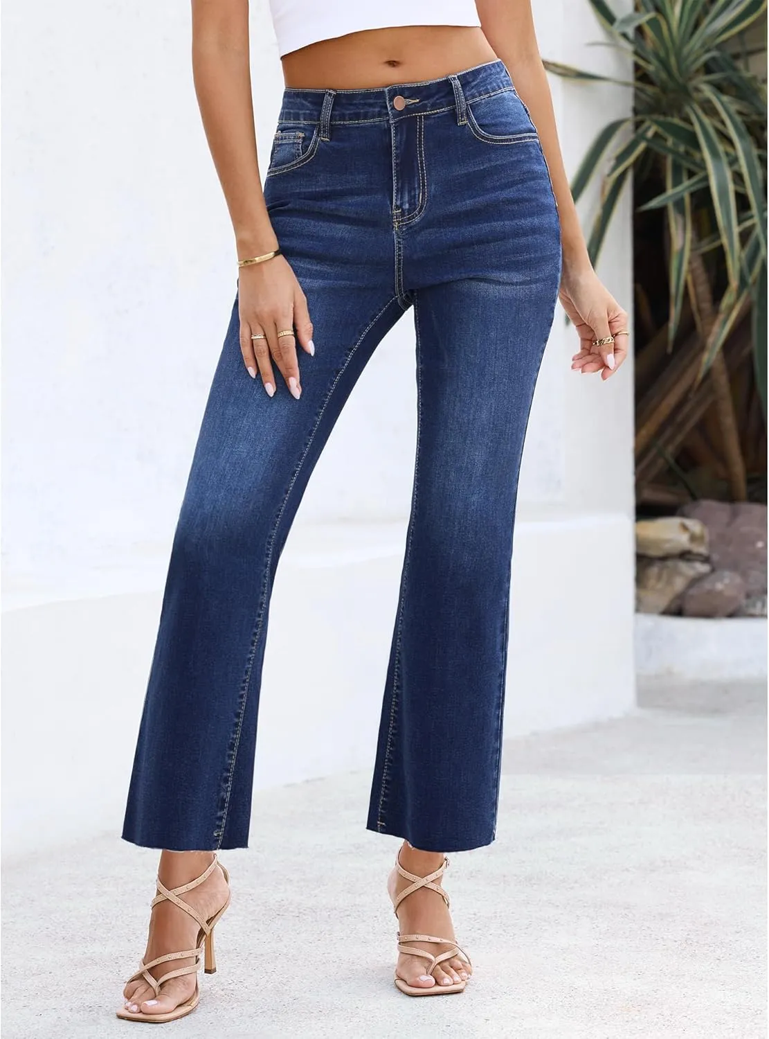 GRAPENT Flare Jeans for Women High Waisted Trendy Cropped Jeans Stretchy Denim Pants Raw Hem Ankle Trouser Jeans Pockets