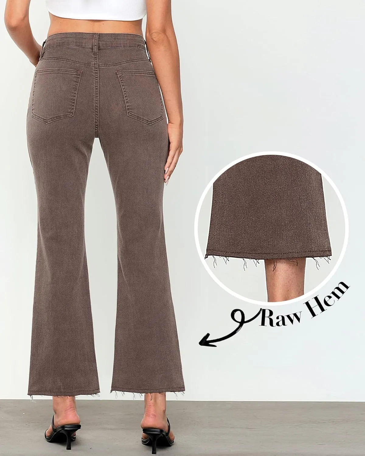 GRAPENT Flare Jeans for Women High Waisted Trendy Cropped Jeans Stretchy Denim Pants Raw Hem Ankle Trouser Jeans Pockets