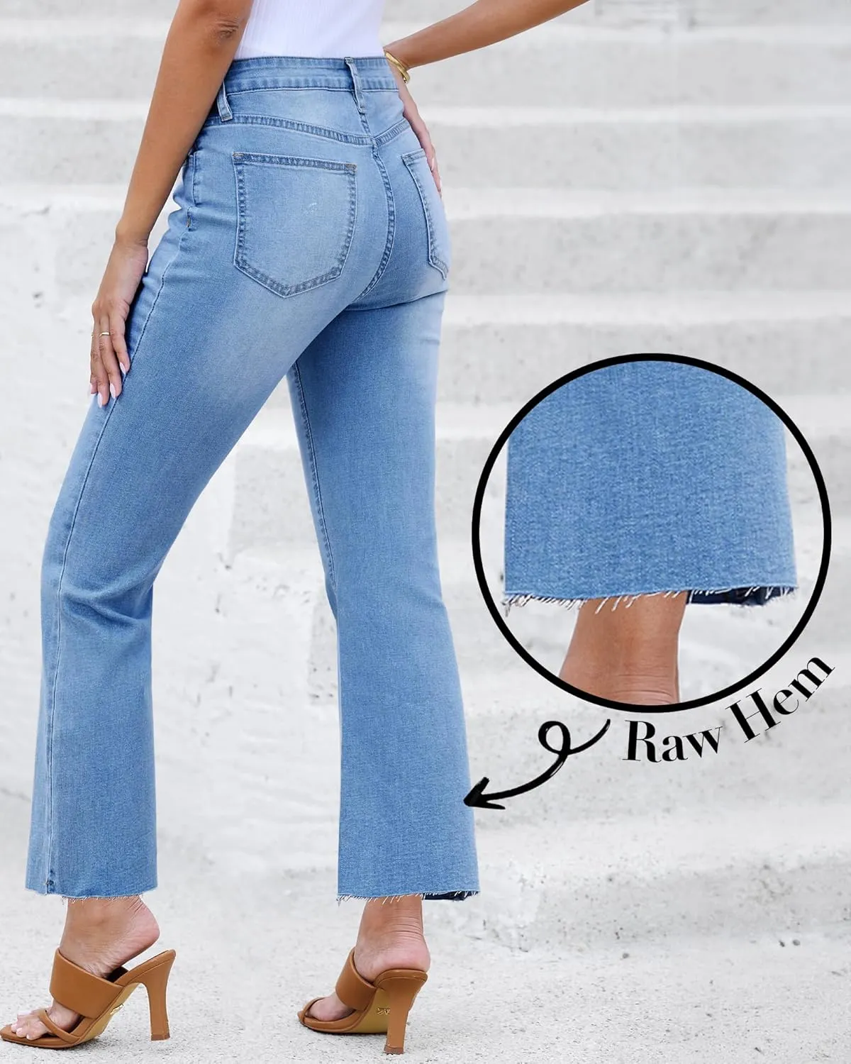 GRAPENT Flare Jeans for Women High Waisted Trendy Cropped Jeans Stretchy Denim Pants Raw Hem Ankle Trouser Jeans Pockets