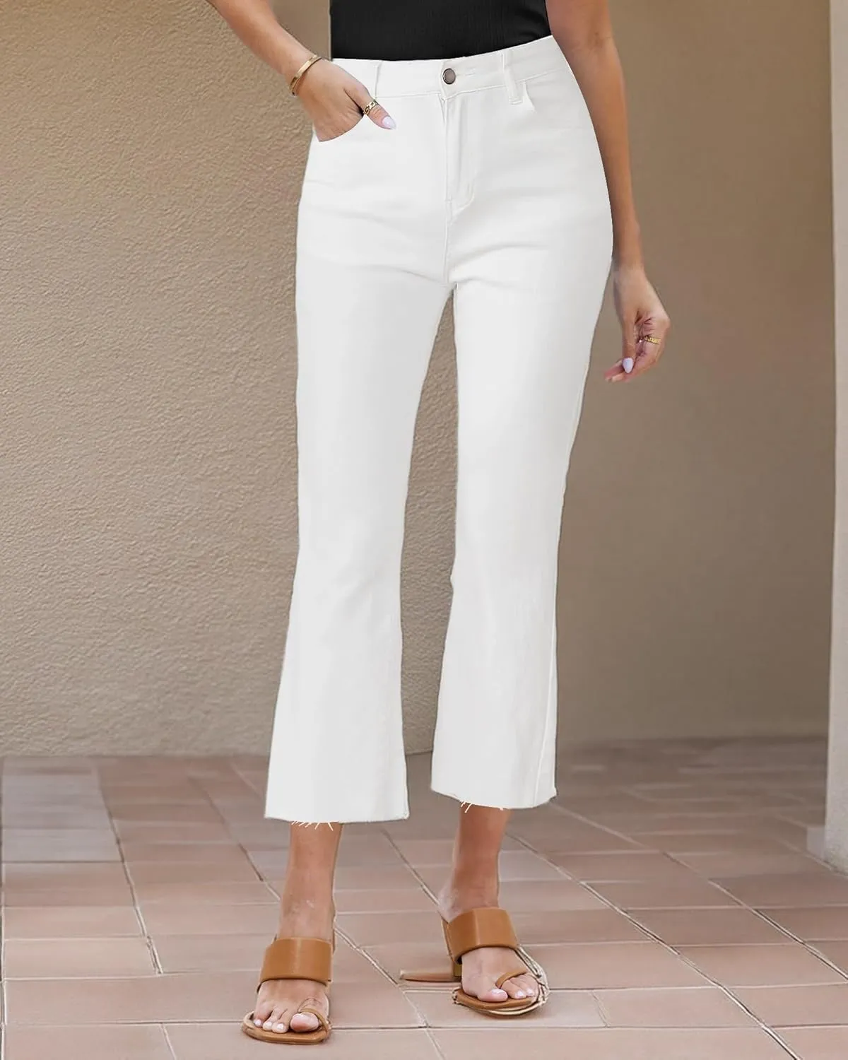 GRAPENT Flare Jeans for Women High Waisted Trendy Cropped Jeans Stretchy Denim Pants Raw Hem Ankle Trouser Jeans Pockets