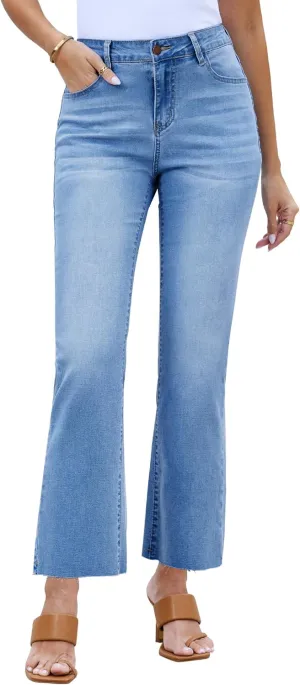 GRAPENT Flare Jeans for Women High Waisted Trendy Cropped Jeans Stretchy Denim Pants Raw Hem Ankle Trouser Jeans Pockets