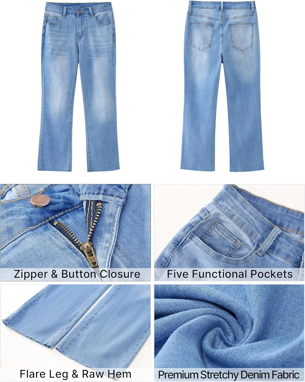 GRAPENT Flare Jeans for Women High Waisted Trendy Cropped Jeans Stretchy Denim Pants Raw Hem Ankle Trouser Jeans Pockets