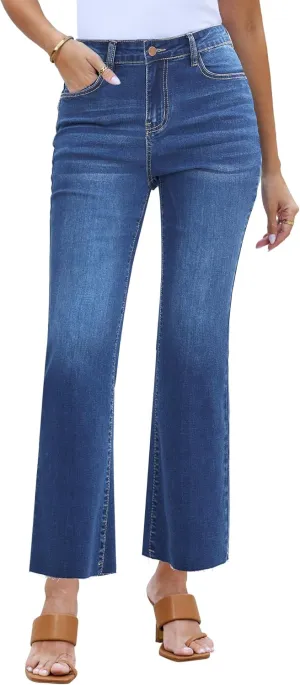 GRAPENT Flare Jeans for Women High Waisted Trendy Cropped Jeans Stretchy Denim Pants Raw Hem Ankle Trouser Jeans Pockets