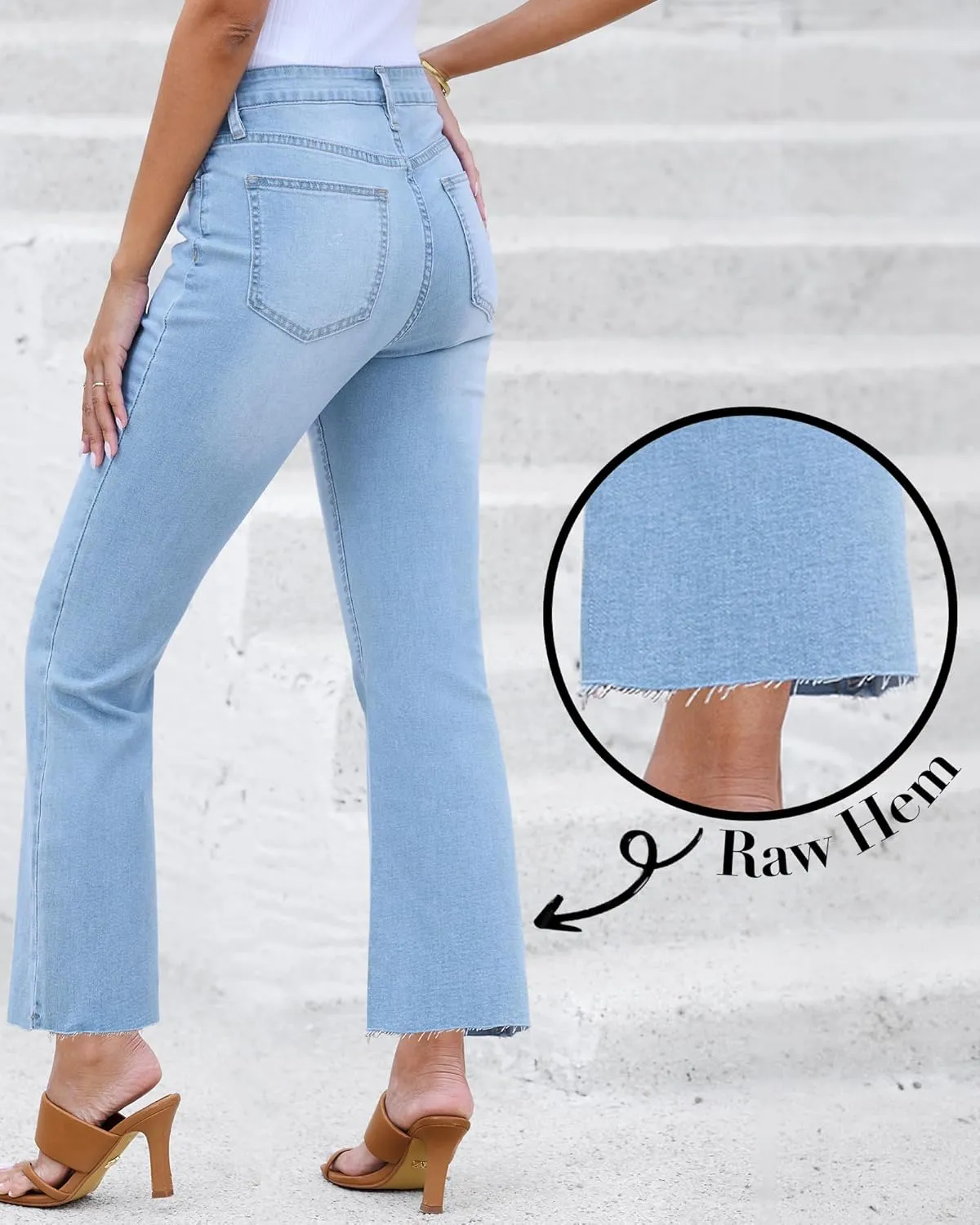 GRAPENT Flare Jeans for Women High Waisted Trendy Cropped Jeans Stretchy Denim Pants Raw Hem Ankle Trouser Jeans Pockets