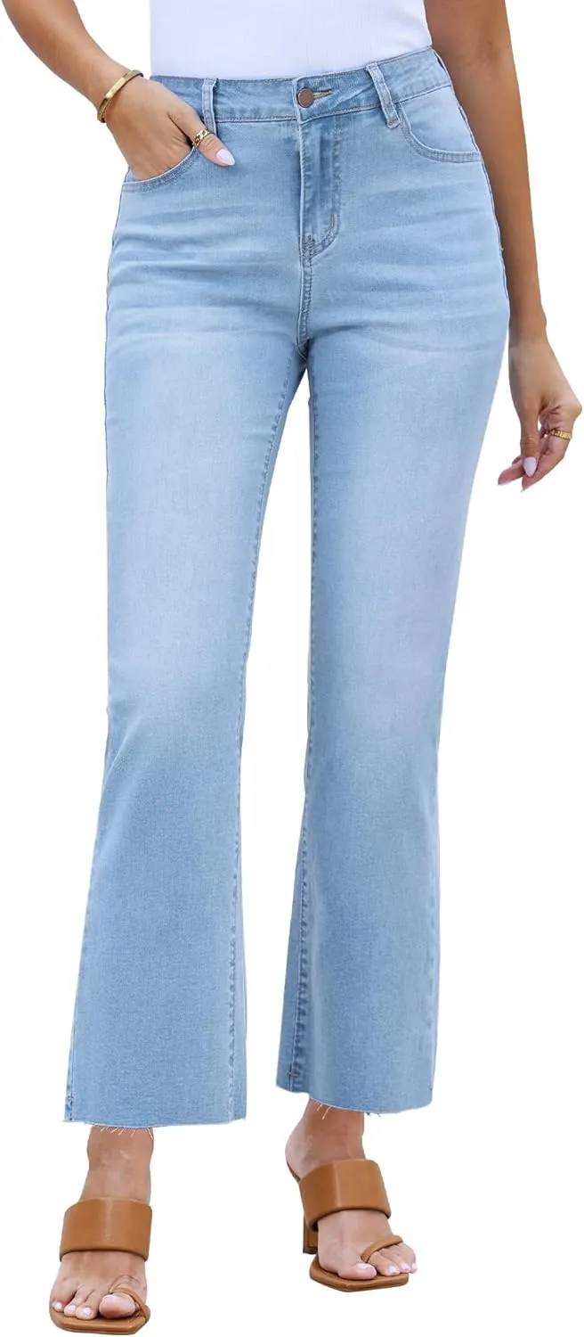 GRAPENT Flare Jeans for Women High Waisted Trendy Cropped Jeans Stretchy Denim Pants Raw Hem Ankle Trouser Jeans Pockets