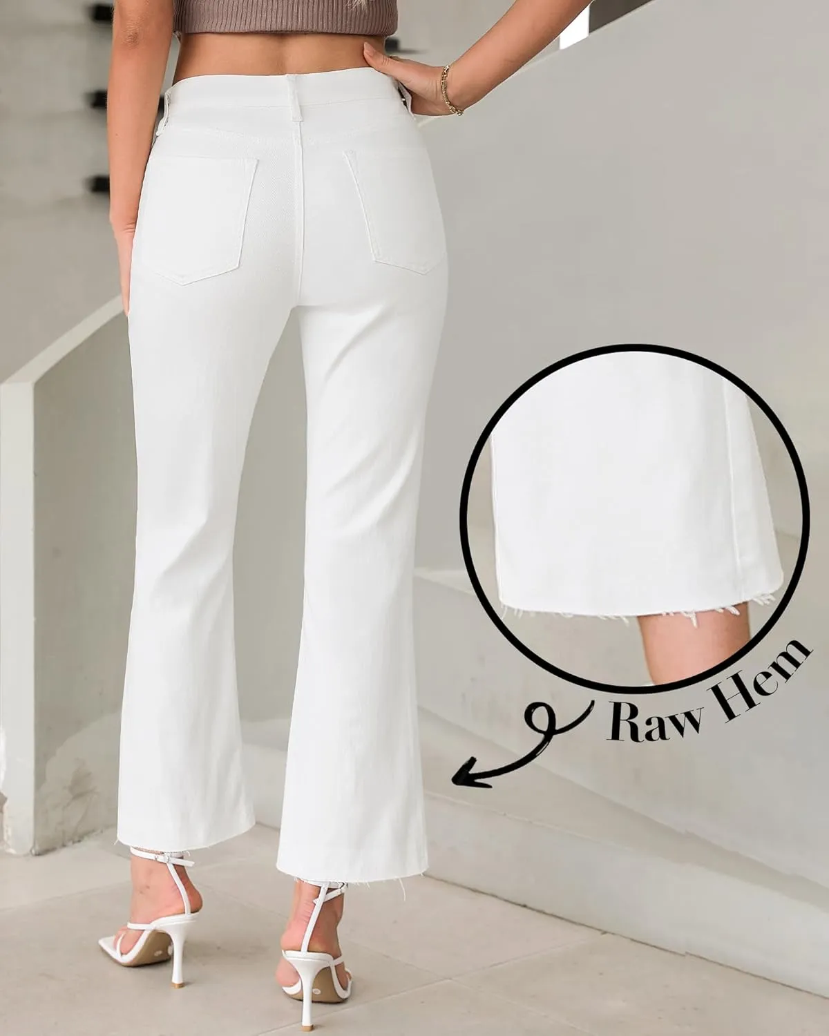 GRAPENT Flare Jeans for Women High Waisted Trendy Cropped Jeans Stretchy Denim Pants Raw Hem Ankle Trouser Jeans Pockets