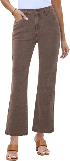 GRAPENT Flare Jeans for Women High Waisted Trendy Cropped Jeans Stretchy Denim Pants Raw Hem Ankle Trouser Jeans Pockets