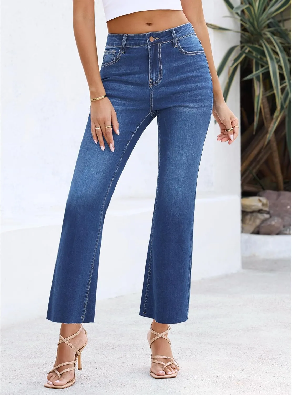 GRAPENT Flare Jeans for Women High Waisted Trendy Cropped Jeans Stretchy Denim Pants Raw Hem Ankle Trouser Jeans Pockets