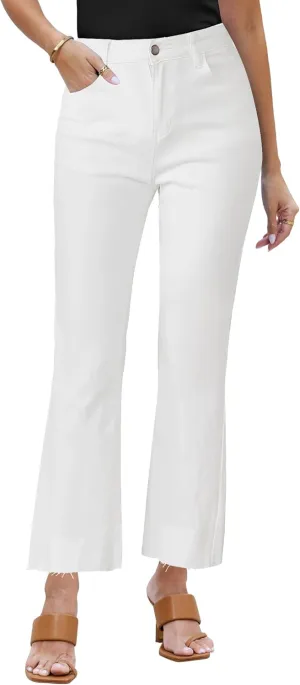 GRAPENT Flare Jeans for Women High Waisted Trendy Cropped Jeans Stretchy Denim Pants Raw Hem Ankle Trouser Jeans Pockets