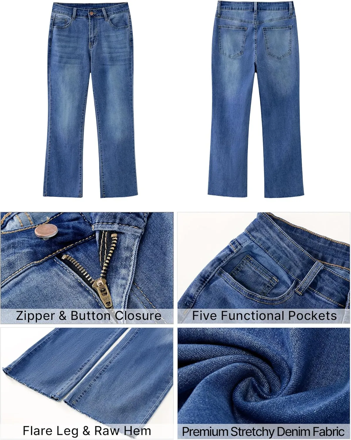 GRAPENT Flare Jeans for Women High Waisted Trendy Cropped Jeans Stretchy Denim Pants Raw Hem Ankle Trouser Jeans Pockets