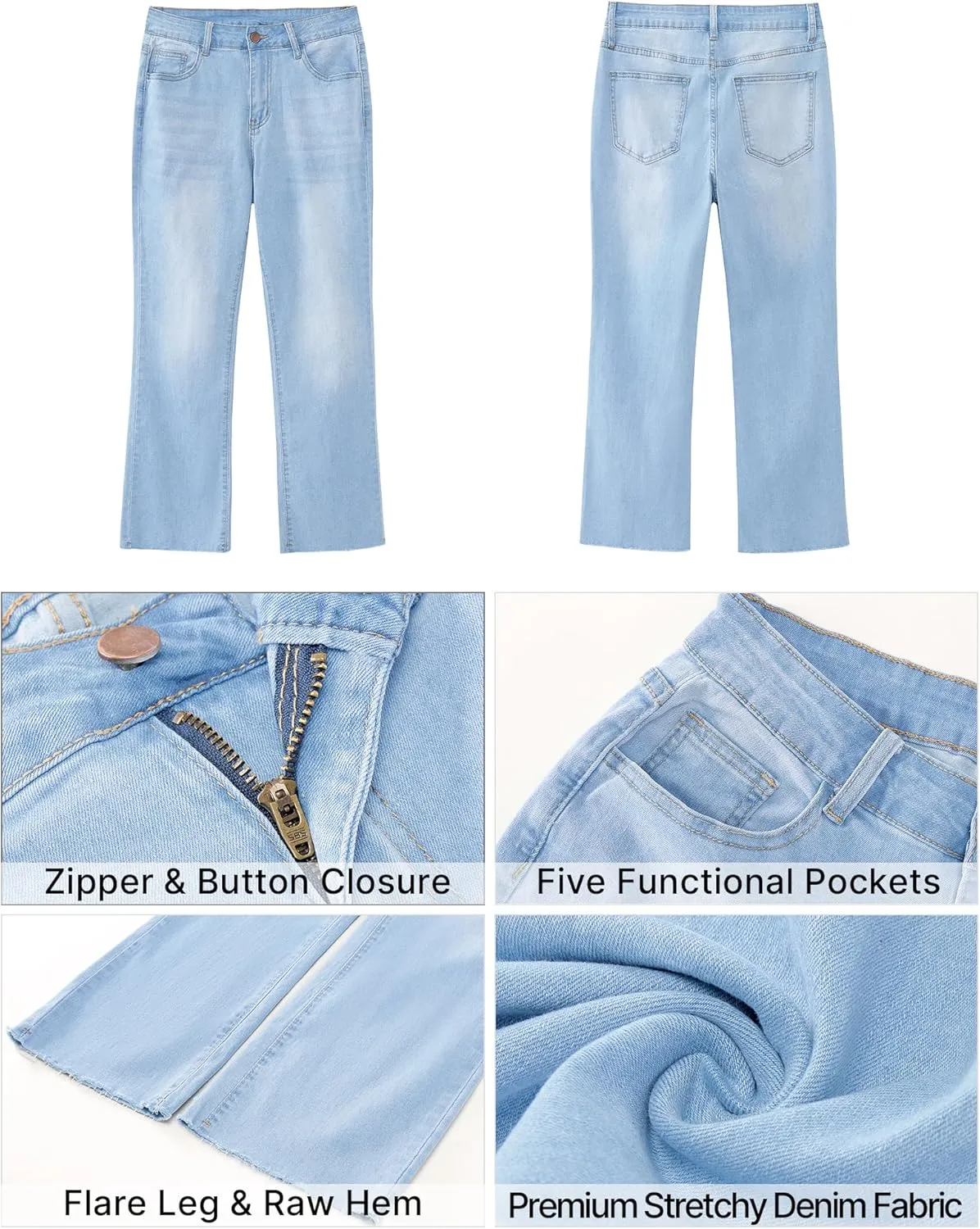 GRAPENT Flare Jeans for Women High Waisted Trendy Cropped Jeans Stretchy Denim Pants Raw Hem Ankle Trouser Jeans Pockets
