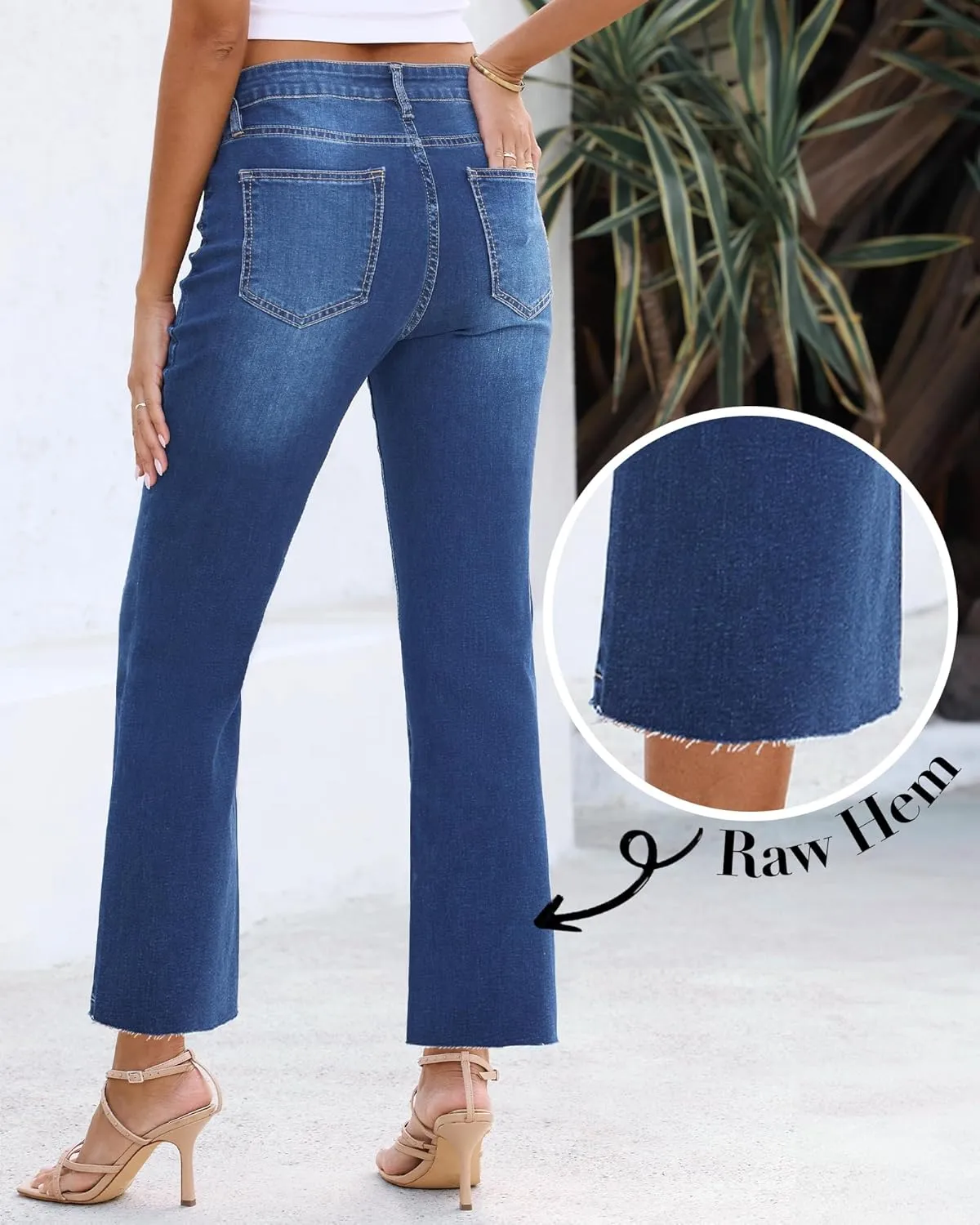 GRAPENT Flare Jeans for Women High Waisted Trendy Cropped Jeans Stretchy Denim Pants Raw Hem Ankle Trouser Jeans Pockets