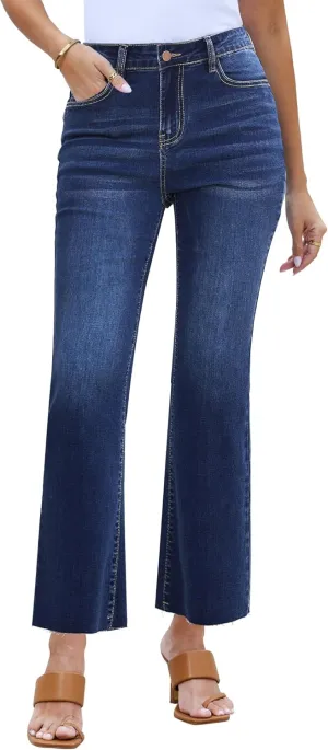 GRAPENT Flare Jeans for Women High Waisted Trendy Cropped Jeans Stretchy Denim Pants Raw Hem Ankle Trouser Jeans Pockets