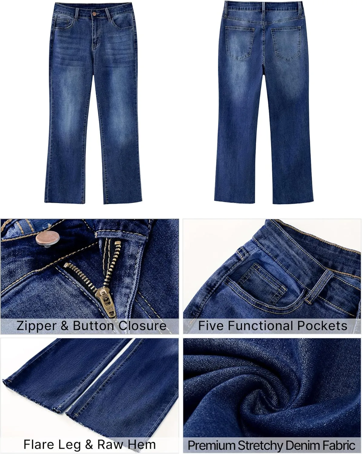 GRAPENT Flare Jeans for Women High Waisted Trendy Cropped Jeans Stretchy Denim Pants Raw Hem Ankle Trouser Jeans Pockets