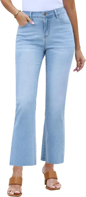 GRAPENT Flare Jeans for Women High Waisted Trendy Cropped Jeans Stretchy Denim Pants Raw Hem Ankle Trouser Jeans Pockets
