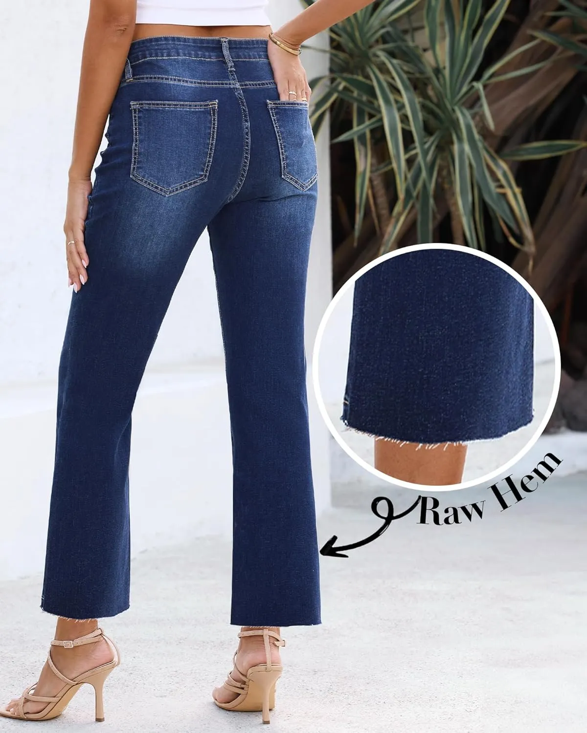 GRAPENT Flare Jeans for Women High Waisted Trendy Cropped Jeans Stretchy Denim Pants Raw Hem Ankle Trouser Jeans Pockets