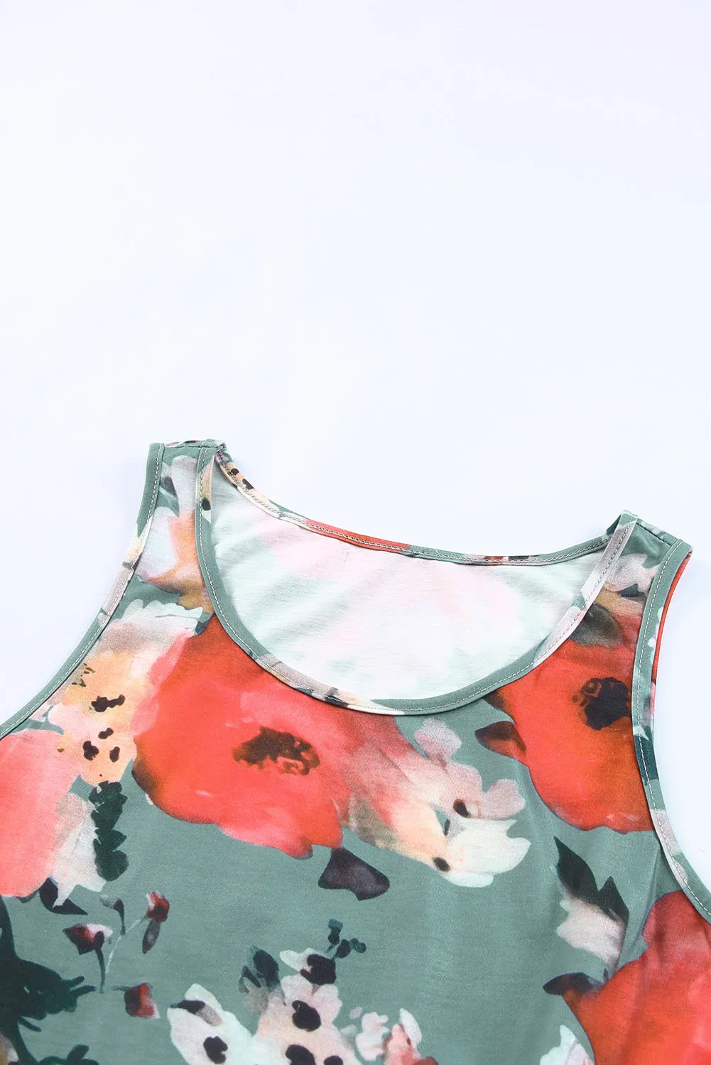 Green Floral Print Sleeveless Maxi Summer Tank Dress