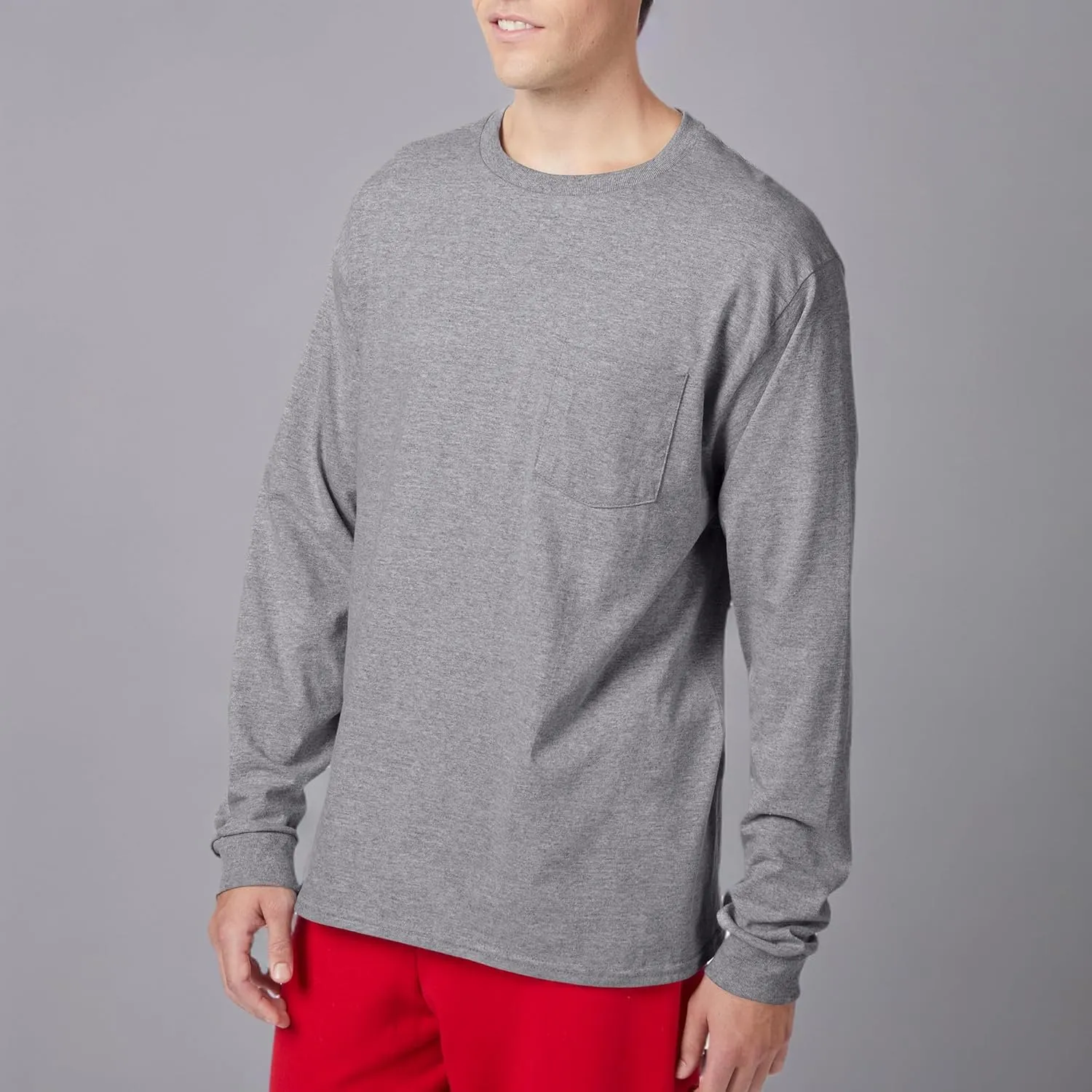 Hanes Men's Essentials Long-Sleeve T-Shirt, Cotton Pocket Tee, Long-Sleeve Tees For Men