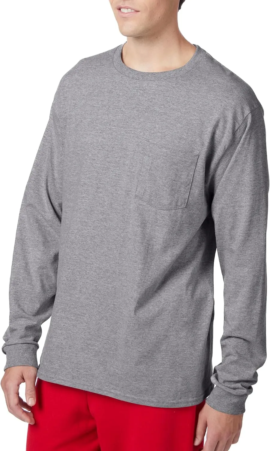 Hanes Men's Essentials Long-Sleeve T-Shirt, Cotton Pocket Tee, Long-Sleeve Tees For Men