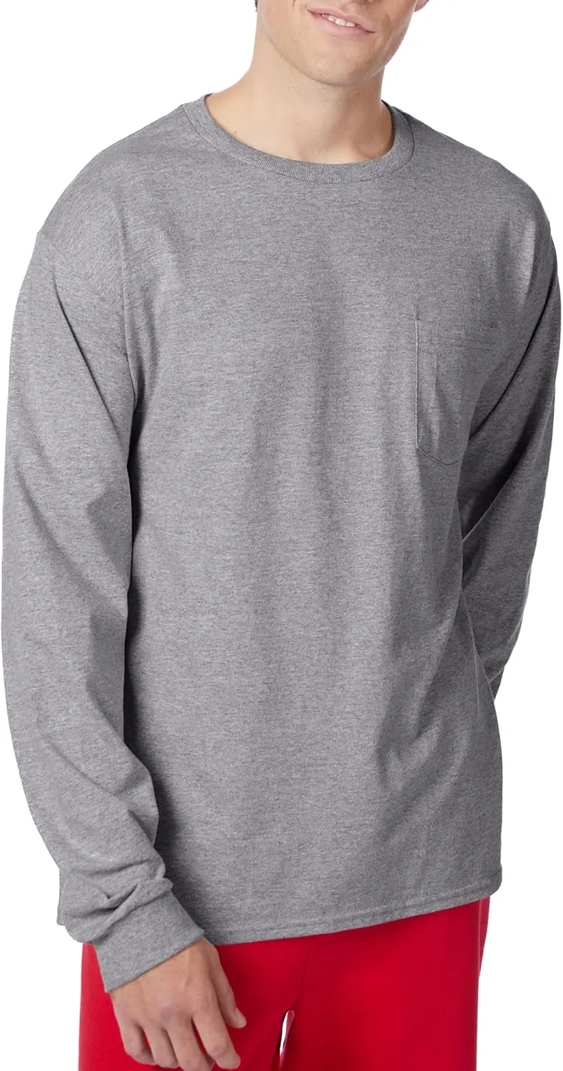 Hanes Men's Essentials Long-Sleeve T-Shirt, Cotton Pocket Tee, Long-Sleeve Tees For Men