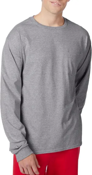 Hanes Men's Essentials Long-Sleeve T-Shirt, Cotton Pocket Tee, Long-Sleeve Tees For Men